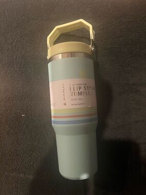 Stanley Pale Blue Flip Straw Tumbler with Pastel Stripe Accent